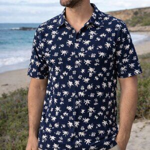 Y2K Polo Ralph Lauren Hawaiian Polo Men’s XL Navy Tropical Palm Tree 100% Cotton